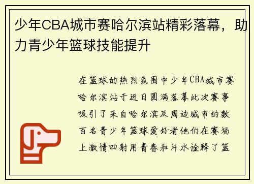 少年CBA城市赛哈尔滨站精彩落幕，助力青少年篮球技能提升