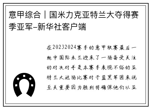 意甲综合｜国米力克亚特兰大夺得赛季亚军-新华社客户端